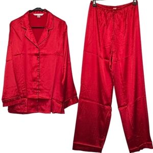 Victoria's Secret Red Satin Pajama Set With Black Piping Details